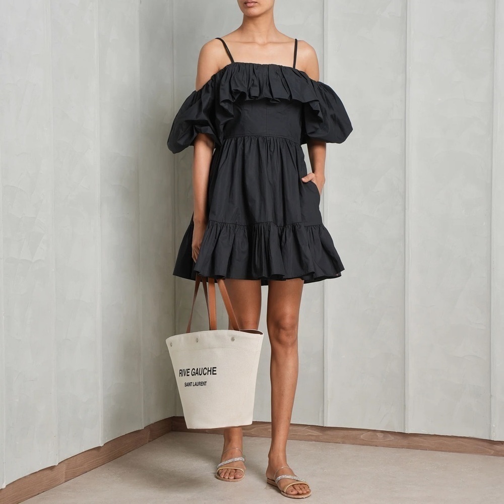Ulla Johnson | Lila cold-shoulder gathered cotton-poplin mini dress In Black 2 - Picture 10 of 11